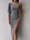 One Shoulder Glitter Split Bodycon Midi Dress PT02024026