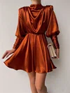 High Neck Satin Long Sleeve Ruched Mini Dress PT02024035