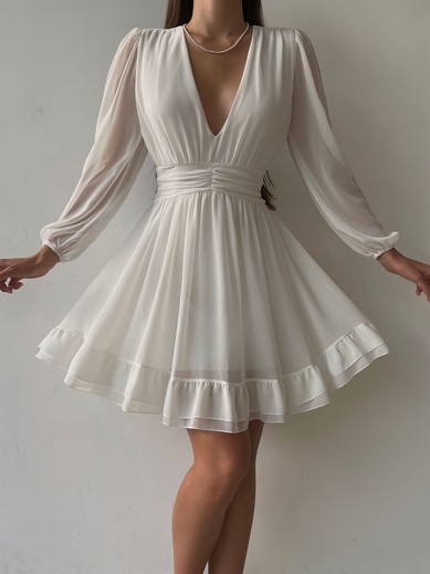 Ruffle Hem Chiffon Long Sleeve Mini Dress PT02024042