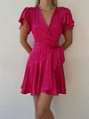 Fuchsia Ruffle Hem Satin Mini Dress PT02024061