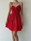 Red Ruched Satin Mini Dress PT02024087