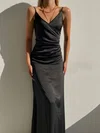 Black Ruched Satin Maxi Dress PT02024119