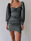 Ruched Satin Long Sleeve Bodycon Mini Dress PT02024149