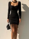 Black Long Sleeve Ruched Bodycon Mini Dress PT02024177
