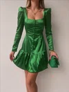 Green Satin Long Sleeve Mini Dress PT02024182