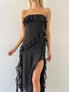 Black Ruffle Trim Split Tube Maxi Dress PT02024194