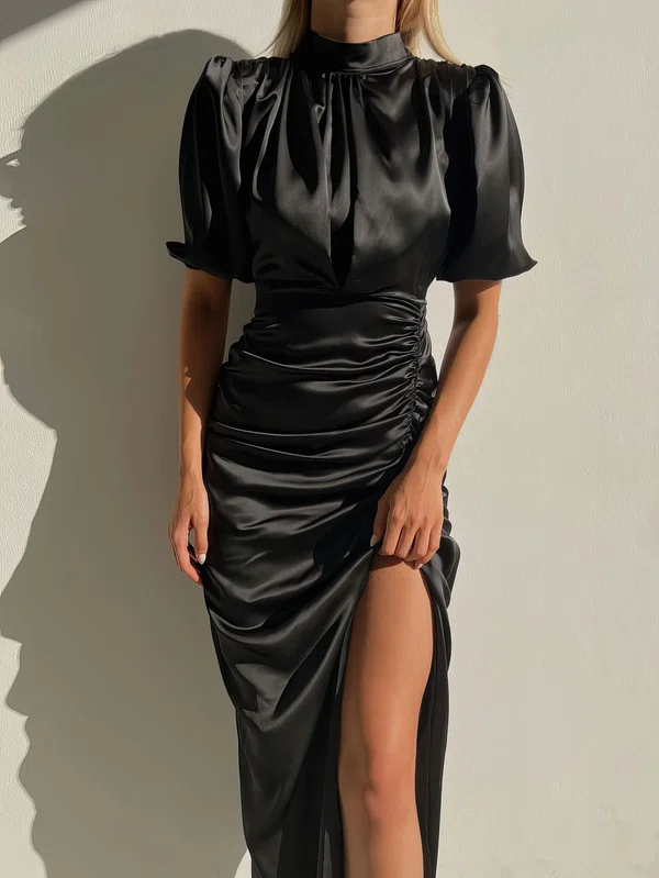 Black high neck satin dress hotsell