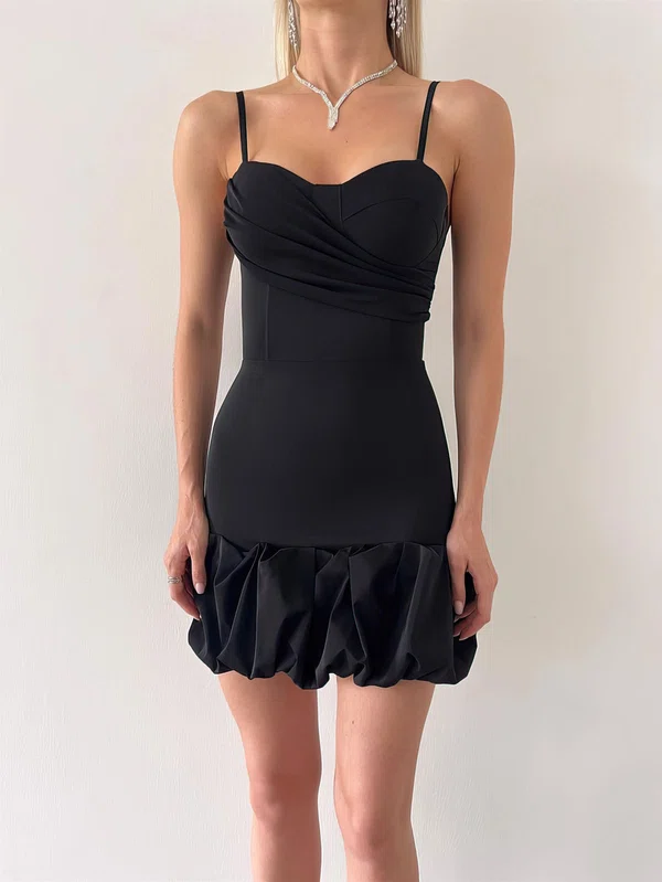 Black Ruffle Hem Ruched Bodycon Mini Dress PT02024216