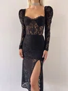 Corset Black Lace Sheath/Column Sweetheart Split Midi Dress PT02024230