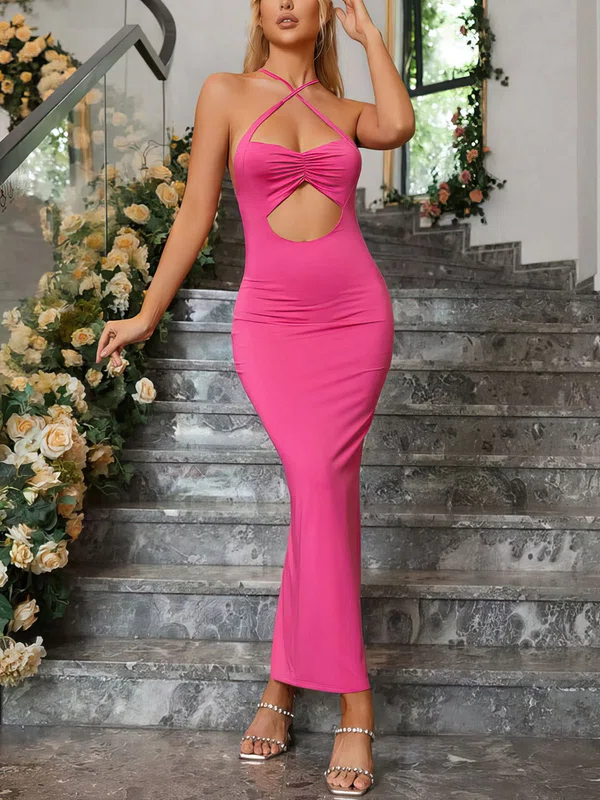 Cut Out Ruched Halter Split Bodycon Maxi Dress PT02024264