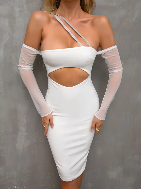 Cut Out One Shoulder Mesh Bodycon Midi Dress PT02024306