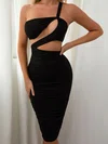 Black Cut Out One Shoulder Bodycon Midi Dress PT02024332