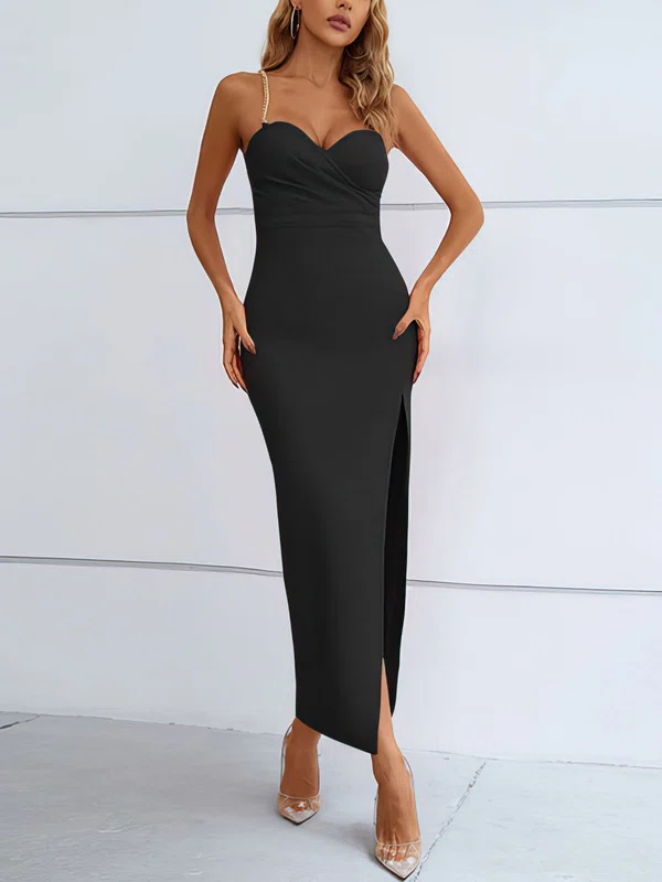 Black Ruched Split Bodycon Maxi Dress PT02024382