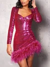Fuzzy Trim  Long Sleeve Sequin Mini Dress PT02024388