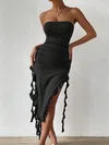 Black Ruffle Trim Asymmetrical Midi Dress PT02024408