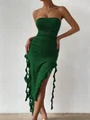 Dark Green Ruffle Trim Asymmetrical Midi Dress PT02024409