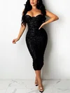 Black Sequin Split Bodycon Midi Dress PT02024415