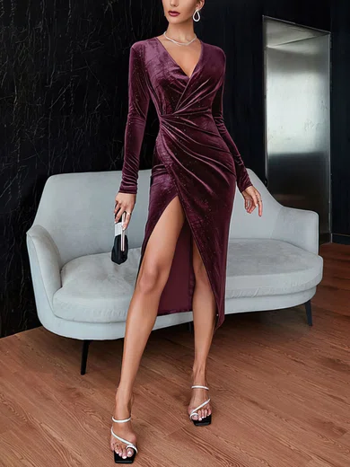 Long sleeve velvet top midi dresses