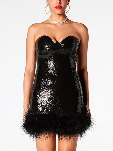 Black Fuzzy Trim  Sequin Mini Dress PT02024483
