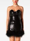 Black Fuzzy Trim  Sequin Mini Dress PT02024483