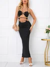 Black Cut Out Halter Split Bodycon Maxi Dress PT02024504