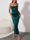 Dark Green Satin Split Bodycon Maxi Dress PT02024532