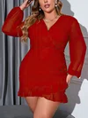 Ruffle Hem Plus Long Sleeve Chiffon Bodycon Mini Dress PT02024576