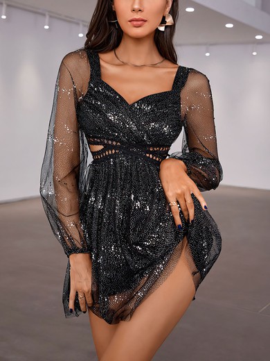 Black Cut Out Long Sleeve Glitter Mini Dress PT02024614