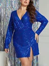 Plus Long Sleeve Sequin Split Mini Dress PT02024646