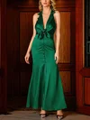 Dark Green Halter Satin Maxi Dress PT02024652