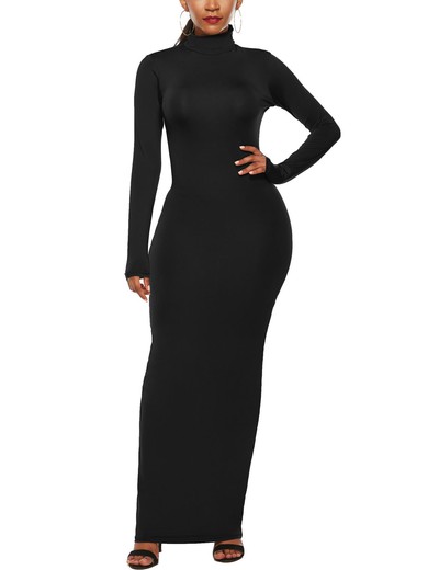 Black High Neck Long Sleeve Bodycon Maxi Dress PT02024759