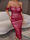 Burgundy Off Shoulder Ruched Split Back Bodycon Maxi Dress PT02024872