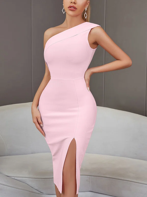 Elegant Sheath/Column Stretch Crepe One Shoulder Midi Dress PT02024936