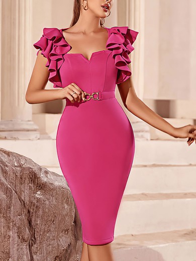 Fuchsia Ruffle Trim Bodycon Midi Dress PT02025021