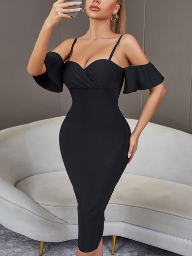 Black Ruched Bodycon Midi Dress PT02025050