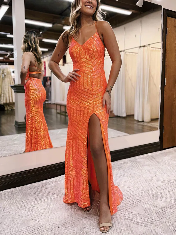 Orange Sequin Split Dress PT020115923