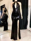 Black High Neck Cut Out Sequin Split Dress PT020117171