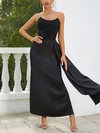 Black Ruched Satin Split Bodycon Maxi Dress PT02025205