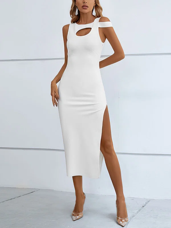 White Cut Out Split Bodycon Midi Dress PT02025349