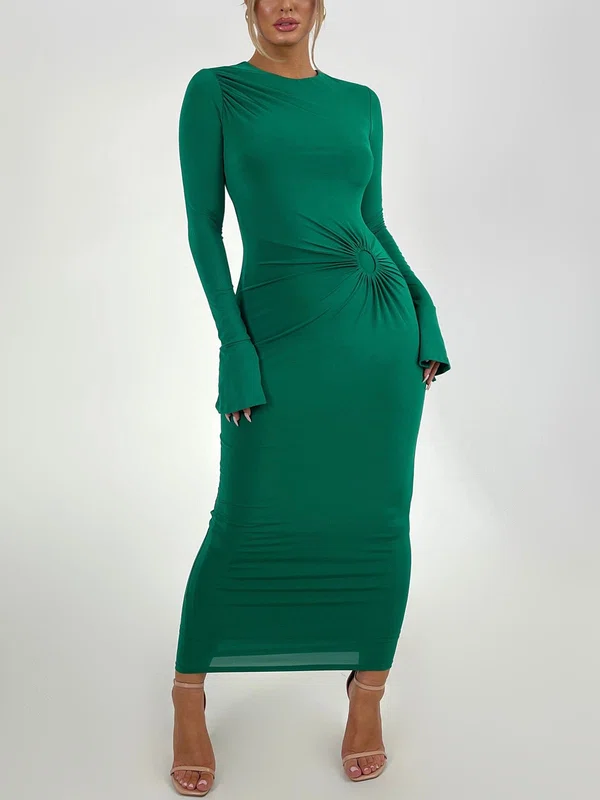 Green Long Sleeve Ruched Corset Maxi Dress PT02025496