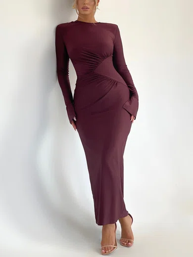 Burgundy Long Sleeve Ruched Corset Maxi Dress MillyBridal