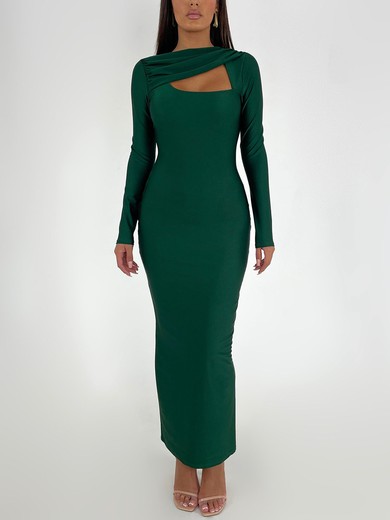 Dark Green Long Sleeve Ruched Maxi Dress PT02025503