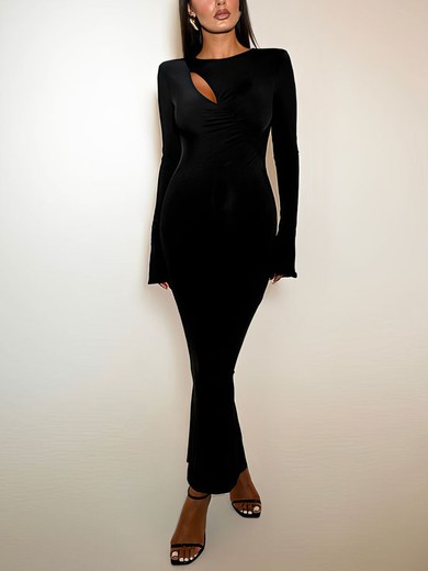 Black Long Sleeve Ruched Maxi Dress PT02025504