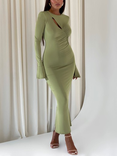 Green Long Sleeve Ruched Maxi Dress PT02025505