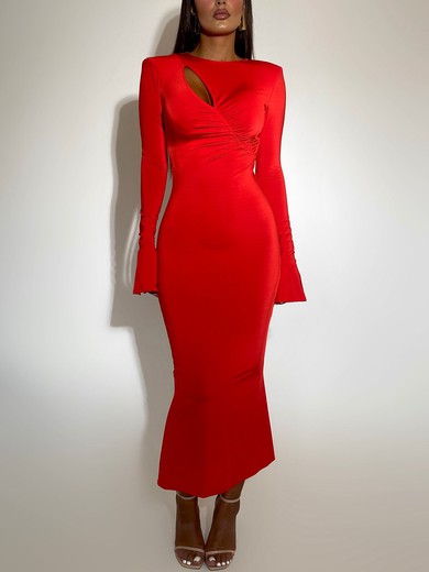 Red Long Sleeve Ruched Maxi Dress PT02025507
