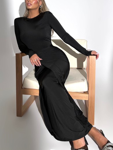 Black Long Sleeve Ruched Maxi Dress PT02025526