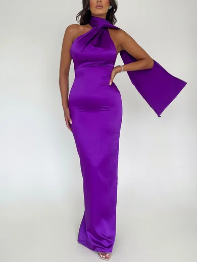 Grape Satin Halter Split Back Maxi Dress PT02025608