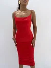 Red Satin Split Back Midi Dress PT02025678