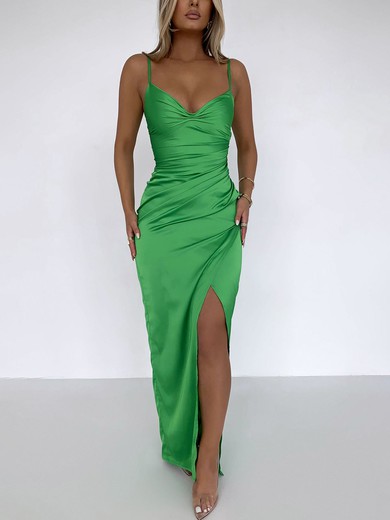Green Satin Ruched Corset Maxi Dress PT02025680