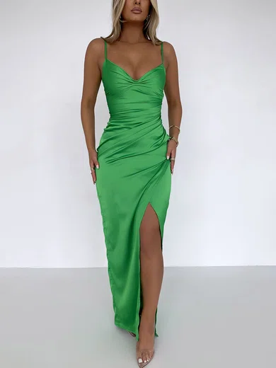 Green Satin Ruched Corset Maxi Dress GT02025680